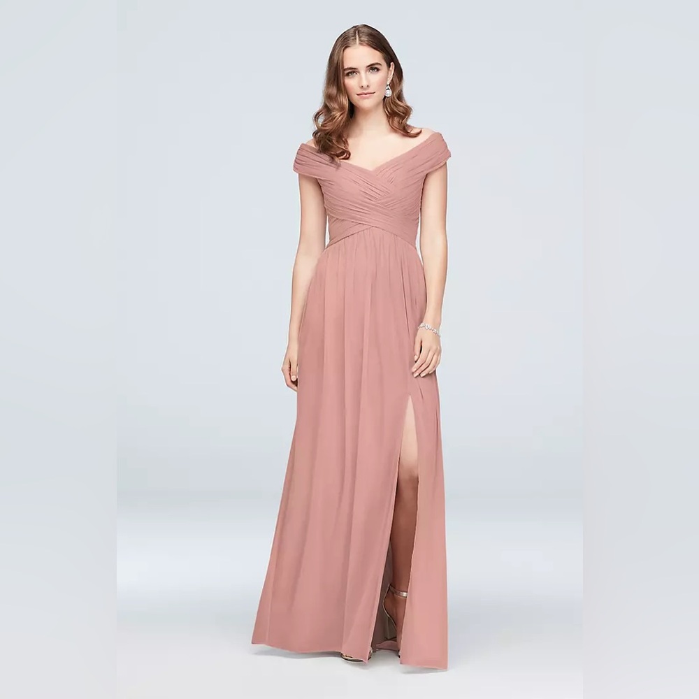 David’s Bridal | crisscross off-the-shoulder mesh bridesmaid dress | size 14